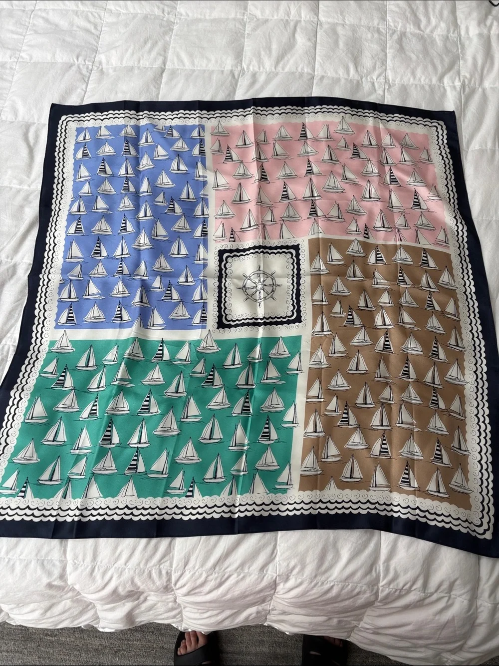 Talbots Multicolor Nautical 100% Silk Scarf - Blue, Pink, Green, Brown, White